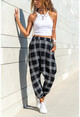 Womens Black Pocket Plaid Baggy Trousers GK-BST2917