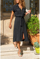 Womens Black Safari Airobin Dress With Pockets Belt GK-BSTK4045