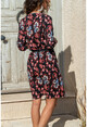 Kadın Siyah Çiçek Desenli Düğmeli Elbise BSTT4011-2005