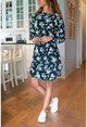 Kadın Siyah Çiçek Desenli Krep Elbise BST30kT4009-5060