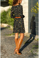 Kadın Siyah Çiçek Desenli Kruvaze Elbise BSTT4010-1030