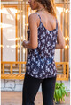 Kadın Siyah Çiçekli Dantelli Askılı Bluz BST30kT4011-1400