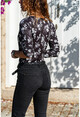 Kadın Siyah Çiçekli Kruvaze Zıbın Bluz BST30kT4011-1320