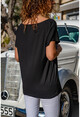 Kadın Siyah Color Block Salaş T-Shirt GK-JR402