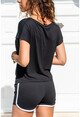 Womens Black Crop V-Neck T-Shirt GK-JR221