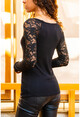 Kadın Siyah Dantel Detaylı Bluz GK-BST30kT4006-1190