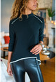 Womens Black High Neck Crepe Blouse BST30k2533