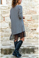 Womens Black-Plaid Skirt Lace Detailed Dress BSTH5062