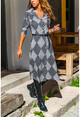 Kadın Siyah-Ekru Desenli Tunik Elbise BST30k2303