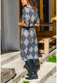 Kadın Siyah-Ekru Desenli Tunik Elbise BST30k2303