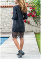 Kadın Siyah Eteği Dantel Elbise BST30kT4007-1460