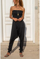Womens Black Gipe Strapless Baggy Overalls CCK55056