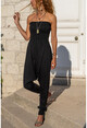 Womens Black Gipe Strapless Baggy Overalls CCK55056