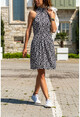 Kadın Siyah Halter Yaka Desenli Kiloş Elbise GK-BSTK4106