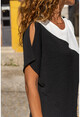 Kadın Siyah-Hardal Airobin Color Block Omzu Yırtmaçlı Fermuar Detaylı Bluz BST3139