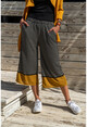 Womens Black-Mustard Loose Fit Blocky Crepe Pants BST2325