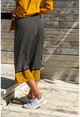 Kadın Siyah-Hardal Bol Kesim Bloklu Krep Pantolon BST2325