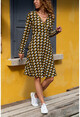 Womens Black-Mustard Geometric Patterned Kiloş Dress BST2843