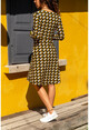 Kadın Siyah-Hardal Geometrik Desenli Kiloş Elbise BST2843
