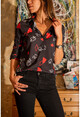 Womens Black Card Pattern Shirt GK-BST30kK4345