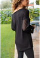 Womens Black Boat Collar Sleeve Tulle Blouse GK-BST30kT4006-1100