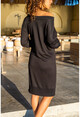 Kadın Siyah Kayık Yaka Salaş Spor Elbise GK-TD1098