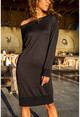 Womens Black Boat Neck Loose Sport Dress GK-TD1098