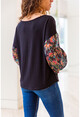 Womens Black Sleeves Cashmere Pattern Chiffon Blouse GK-BST2802