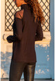 Womens Black Sleeves Tulle Turtleneck Blouse BST30kT4006-1200