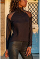 Womens Black Sleeves Tulle Turtleneck Blouse BST30kT4006-1200