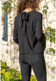 Womens Black Crepe Blouse with Ruffle Sleeves BST2149