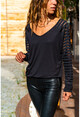 Womens Black Sleeve Tulle Detailed Blouse GK-CCKSAN105