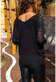 Kadın Siyah Kolu Tül Detaylı Bluz GK-CCKSAN105
