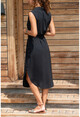 Kadın Siyah Kruvaze Ceket Yaka Cepli Kemerli Airobin Elbise GK-BST2881