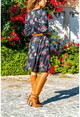 Kadın Siyah Kruvaze Çiçek Desenli Elbise GK-BST30kT4008-1500