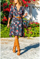 Kadın Siyah Kruvaze Çiçek Desenli Elbise GK-BST30kT4008-1500