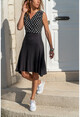 Womens Black Double Breasted Color Block Knit Dress BSTK4110