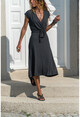 Kadın Siyah Kruvaze Puantiyeli Kiloş Elbise GK-LD302