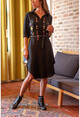 Womens Black Embroidered Shirt Dress BST30k2279