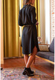 Kadın Siyah Nakışlı Gömlek Elbise BST30k2279