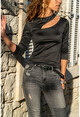 Womens Black Off-the-Shoulder Self-Textured Blouse GK-BST2799