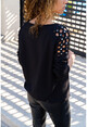 Womens Black Shoulder Detailed Sweatshirt GK-SVN3