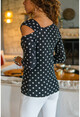 Womens Black Shoulder Tape Detailed Polka Dot Crepe Blouse BST30kT4010-1720