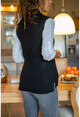 Womens Black Front Slit Half Fisherman Knitwear Vest GK-DM1337