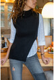 Womens Black Front Slit Half Fisherman Knitwear Vest GK-DM1337