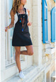 Womens Black Loose Jeans Loose Dress With Front Pockets GK-CM216