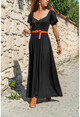 Kadın Siyah Öpücük Yaka Uzun Kiloş Elbise GK-TD106