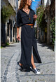 Kadın Siyah Özel Dokulu Çift Cep Yırtmaçlı Gömlek Elbise GK-TDURM100