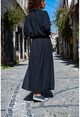 Kadın Siyah Özel Dokulu Çift Cep Yırtmaçlı Gömlek Elbise GK-TDURM100
