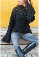 Womens Black Special Textured Loose Knitted Sweater GK-GG351